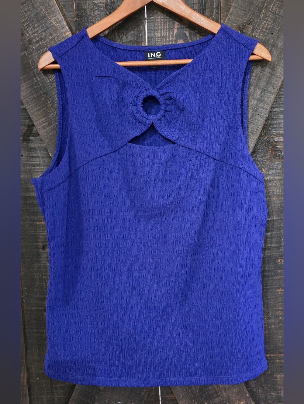 INC International Concepts Cobalt Blue Textured Sleeveless Tank XL